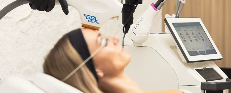 Patient undergoing Sciton BBL broadband light therapy